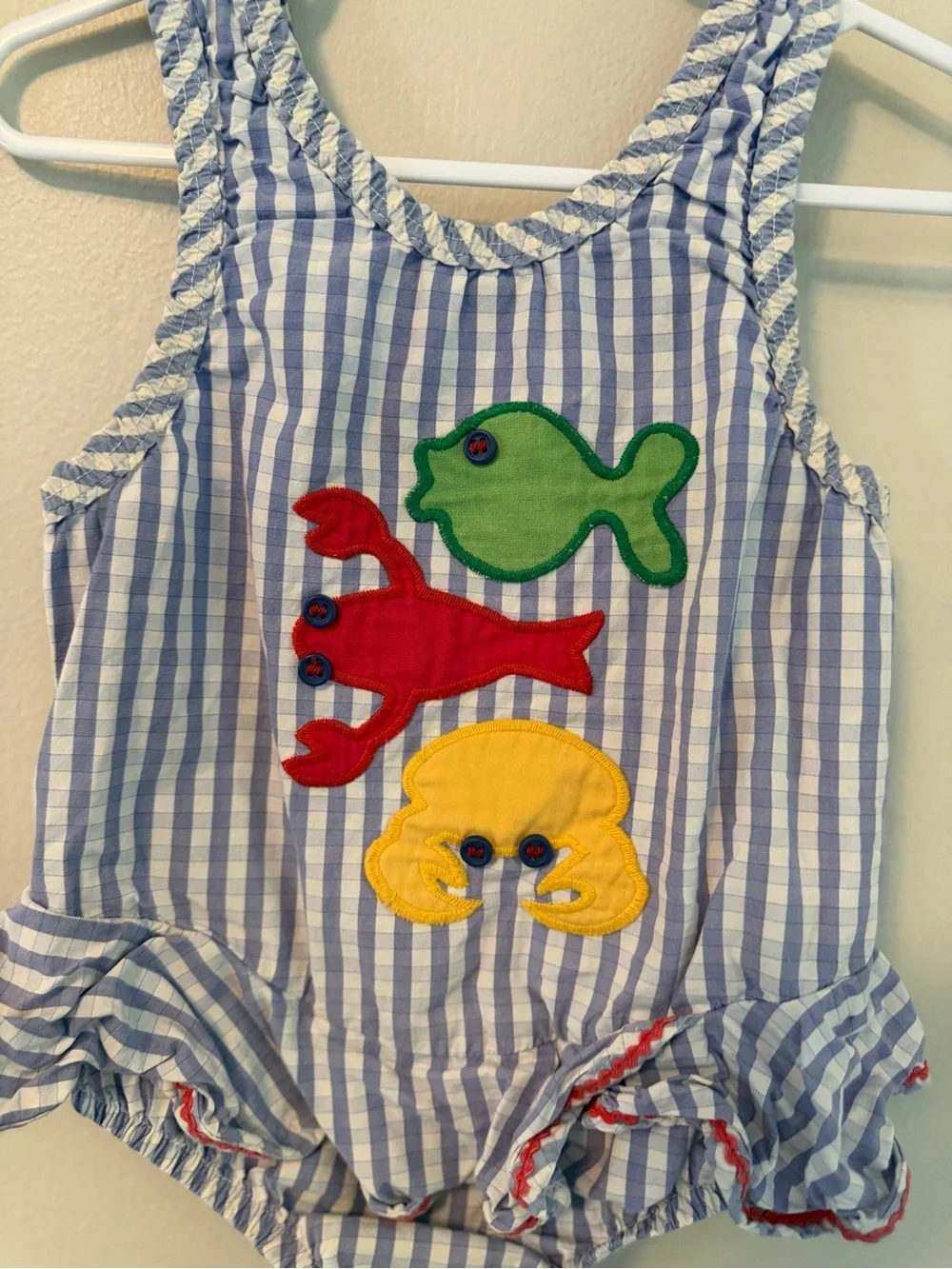 The Bailey Boys Blue Stripe One-Piece Swimsuit with Colorful Sea Appliqués